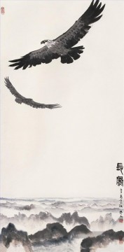 Wu zuoren Adler auf Berg alte China Tinte Ölgemälde
